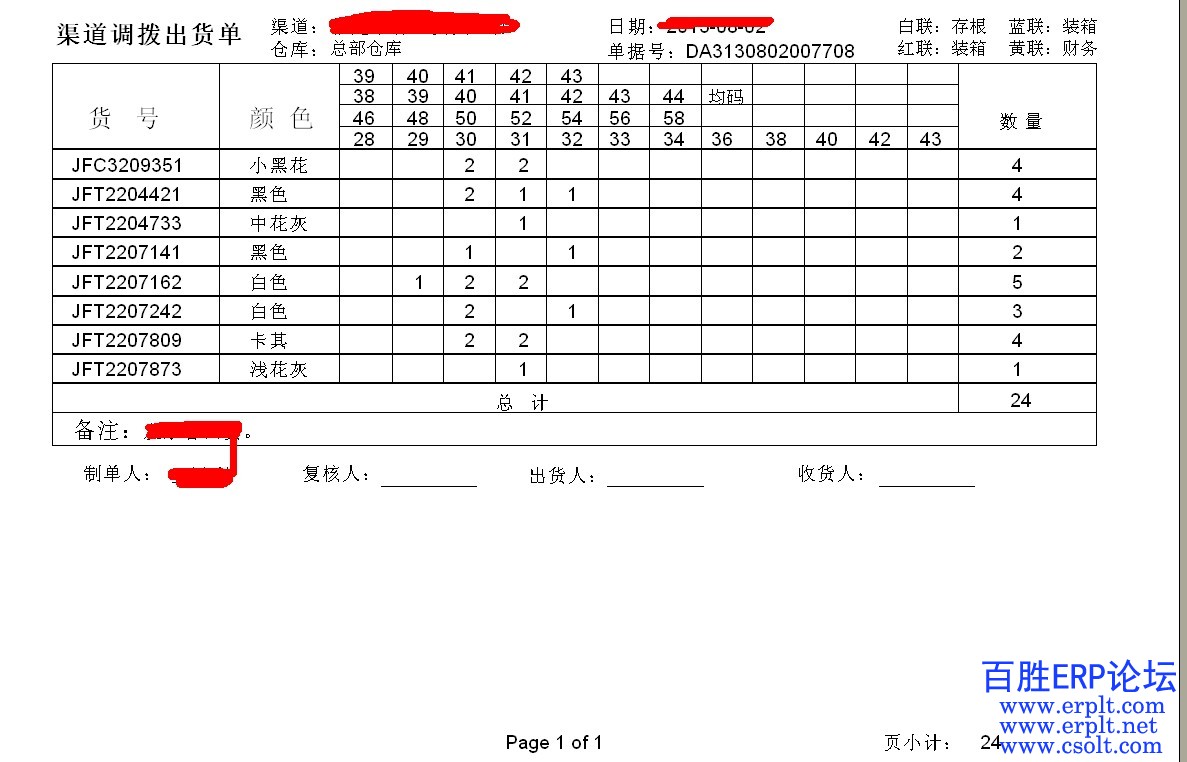 渠道调拨单